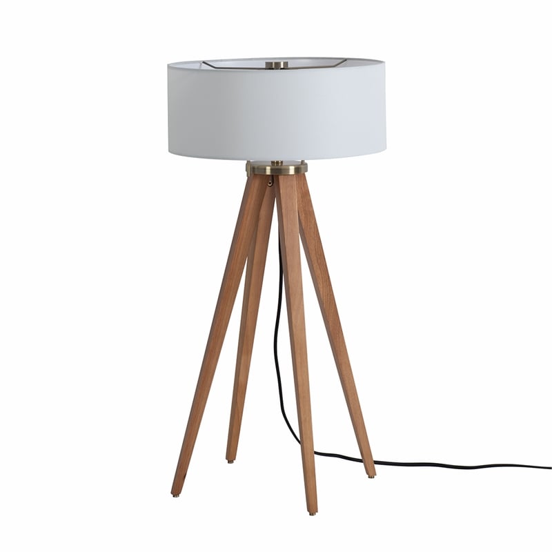 Quattro Table Lamp - Natural Ash Wood Finish & Weathered Brass White Linen Shade