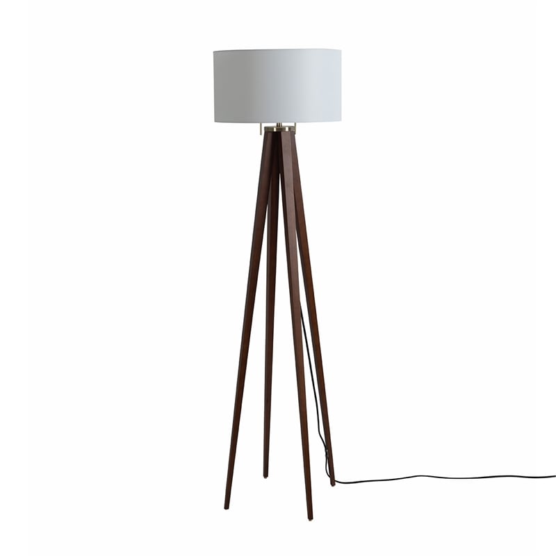 Quattro Floor Lamp - Dark Walnut Wood Finish & Weathered Brass Dimmer
