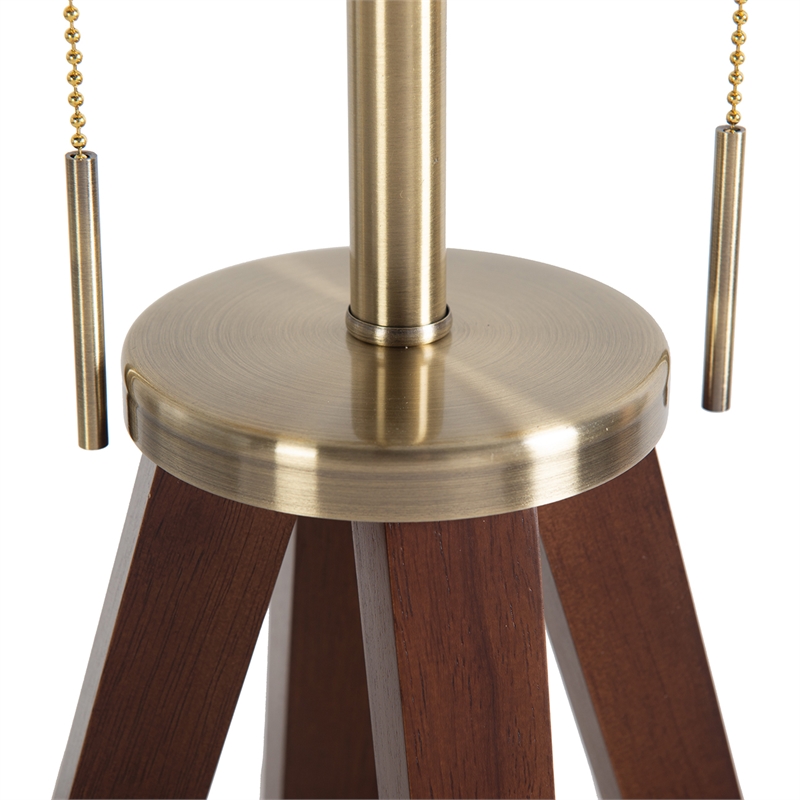 Quattro Floor Lamp - Dark Walnut Wood Finish & Weathered Brass Dimmer