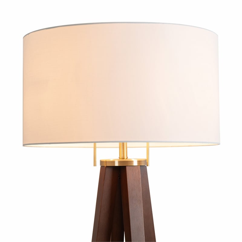 Quattro Floor Lamp - Dark Walnut Wood Finish & Weathered Brass Dimmer