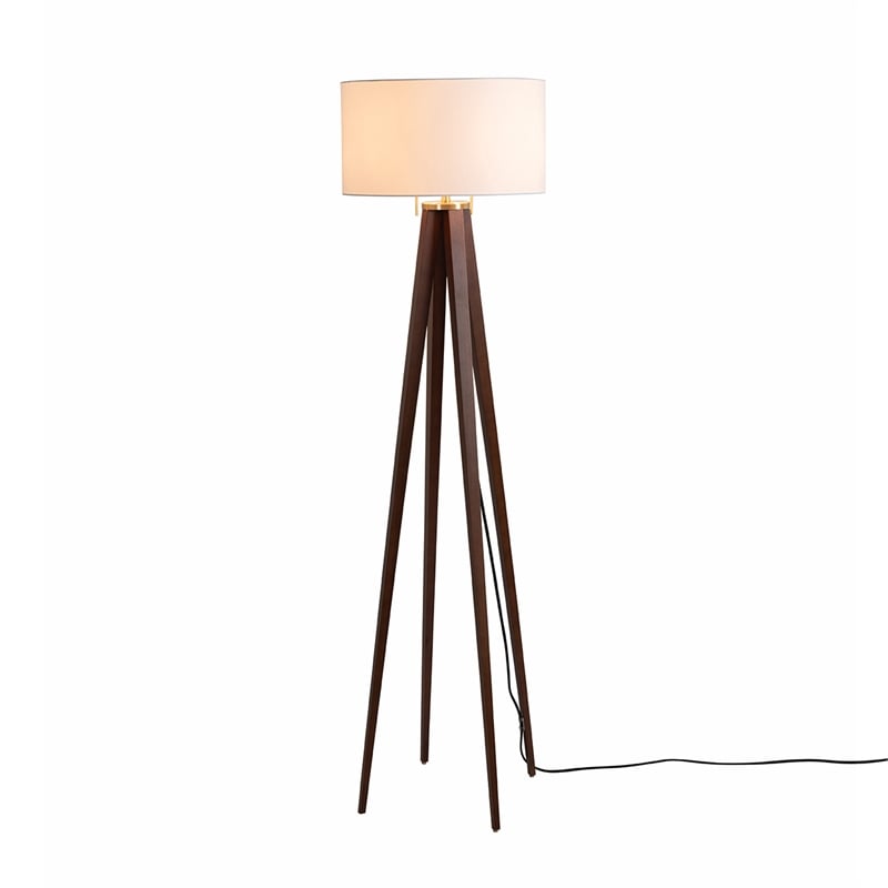 Quattro Floor Lamp - Dark Walnut Wood Finish & Weathered Brass Dimmer