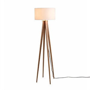 Quattro Floor Lamp - Natural Ash Wood Finish & Weathered Brass Dimmer