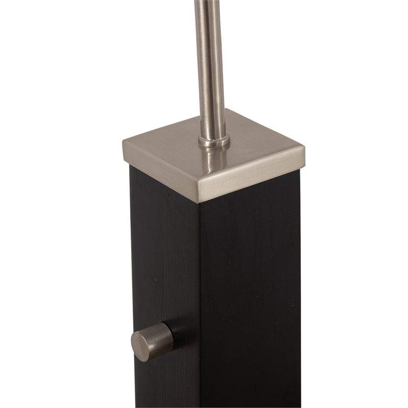 Coronado 1 Light Arc Floor Lamp - Matte Black & Satin Nickel White Linen Double Shade Dimmer Switch