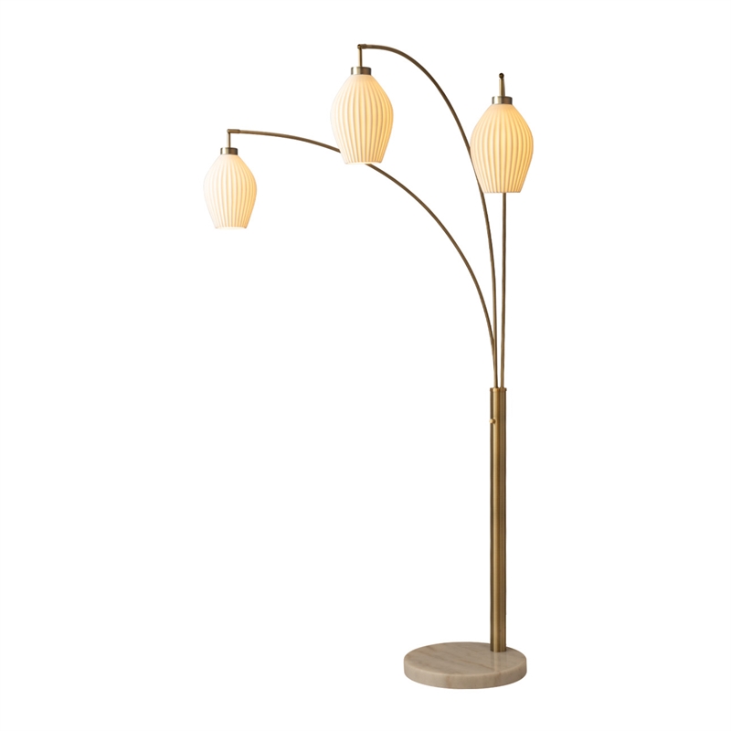 Santa Clara 3 Light Arc Floor Lamp - Weathered Brass