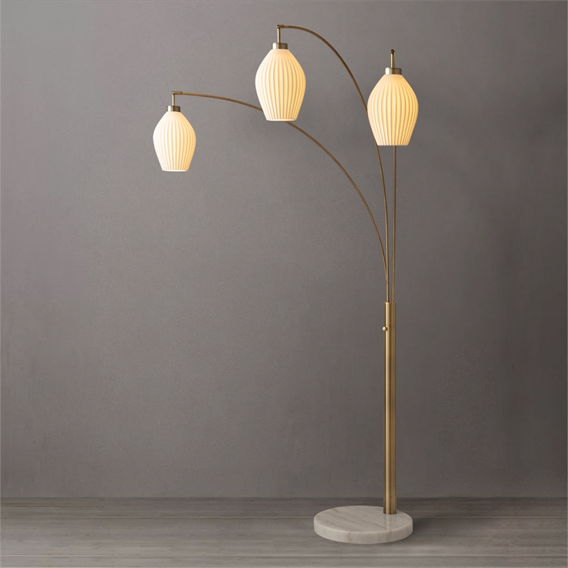 Santa Clara 3 Light Arc Floor Lamp - Weathered Brass