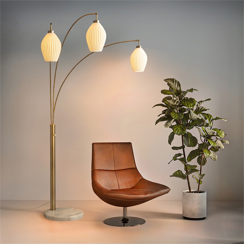 Santa Clara 3 Light Arc Floor Lamp - Weathered Brass