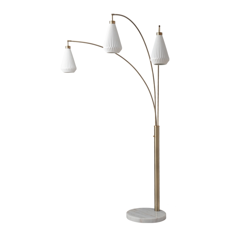 Concord Bone Porcelain Shade 3 Light Arc Floor Lamp - 85 Weathered Brass & Walnut Dimmer Switch