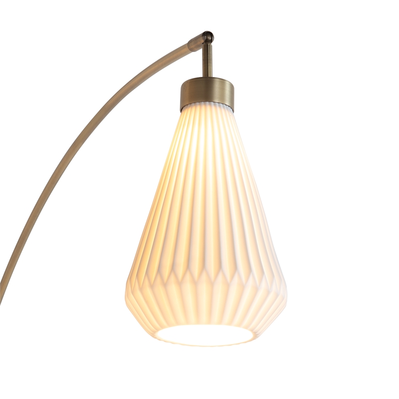 Concord Bone Porcelain Shade 3 Light Arc Floor Lamp - 85 Weathered Brass & Walnut Dimmer Switch