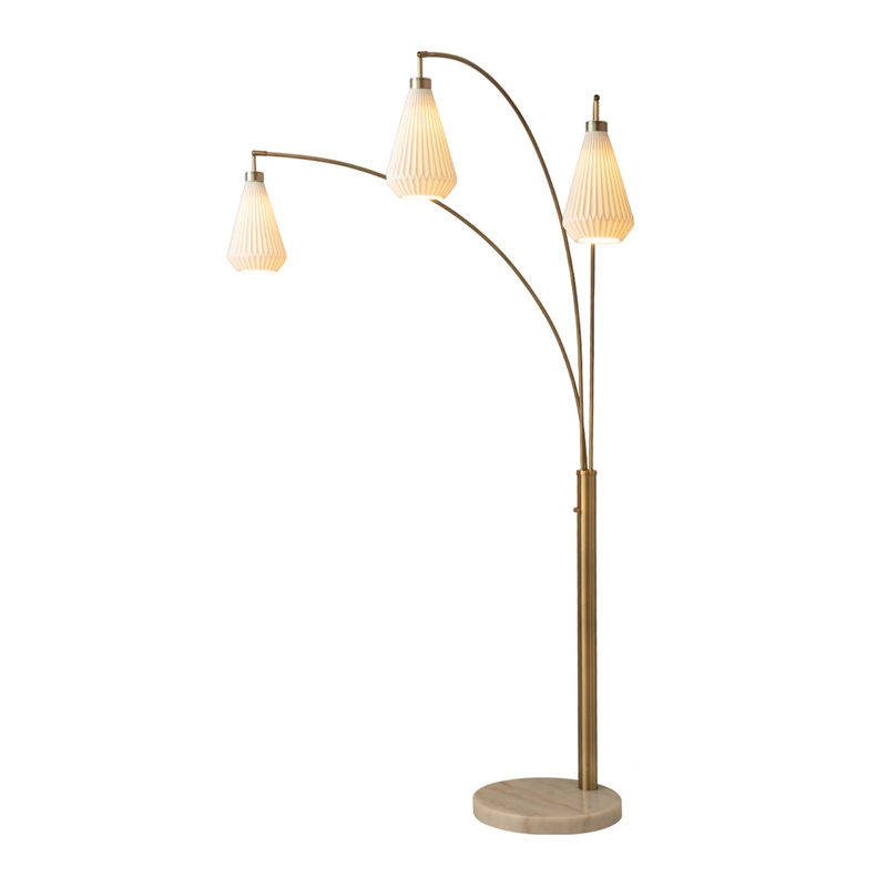 Concord Bone Porcelain Shade 3 Light Arc Floor Lamp - 85 Weathered Brass & Walnut Dimmer Switch