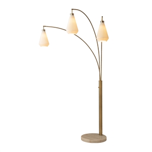 Concord Bone Porcelain Shade 3 Light Arc Floor Lamp - 85 Weathered Brass & Walnut Dimmer Switch