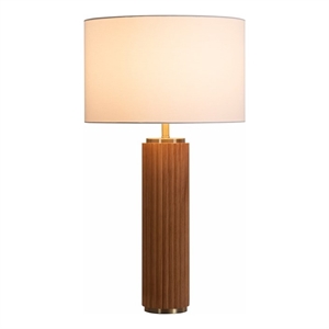 Tambo Table Lamp - Natural Ash Wood & Weathered Brass White Linen Shade