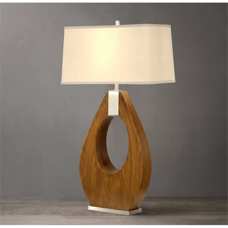 Pearson Table Lamp - 30 Pecan Wood and Brushed Nickel 3-Way Rotary Switch