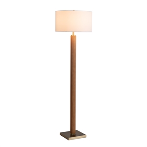 Tambo Floor Lamp - Natural Ash Wood Finish Weathered Brass
