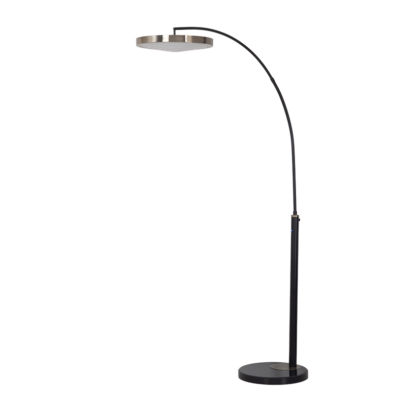 Redondo 1 Light LED Arc Floor Lamp - Matte Black Finish Weathered Brass