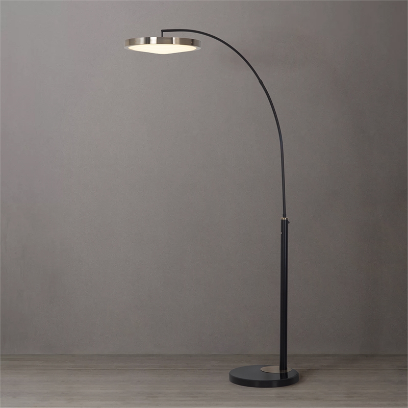 Redondo 1 Light LED Arc Floor Lamp - Matte Black Finish Weathered Brass