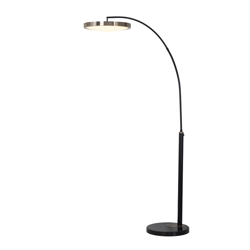 Redondo 1 Light LED Arc Floor Lamp - Matte Black Finish Weathered Brass