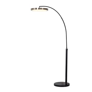 Redondo 1 Light LED Arc Floor Lamp - Matte Black Finish Weathered Brass