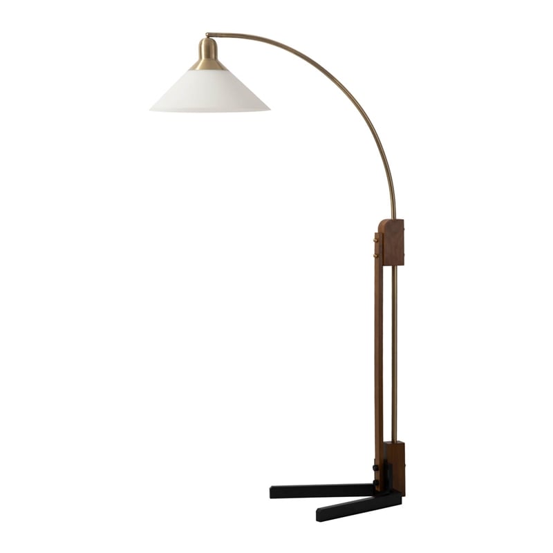 Melmar Chairside Arc Floor Lamp Weathered Brass and Walnut Dimmer Switch V-Base