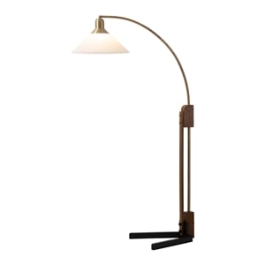 Melmar Chairside Arc Floor Lamp Weathered Brass and Walnut Dimmer Switch V-Base
