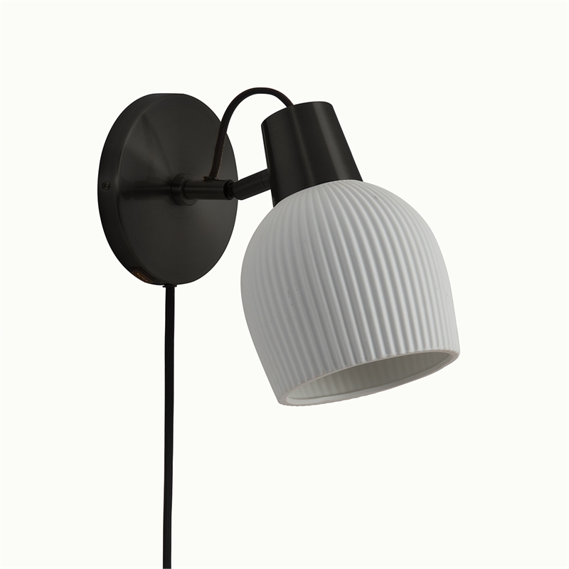 Petaluma Bone Porcelain Wall Sconce - Matte Black Plug-in Dimmer