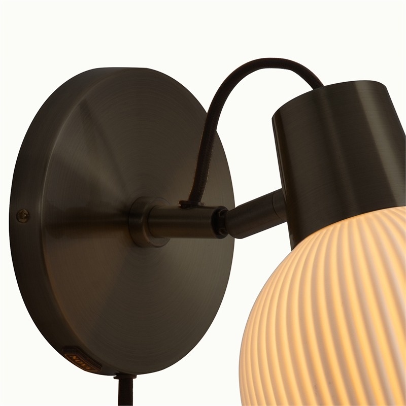 Petaluma Bone Porcelain Wall Sconce - Matte Black Plug-in Dimmer