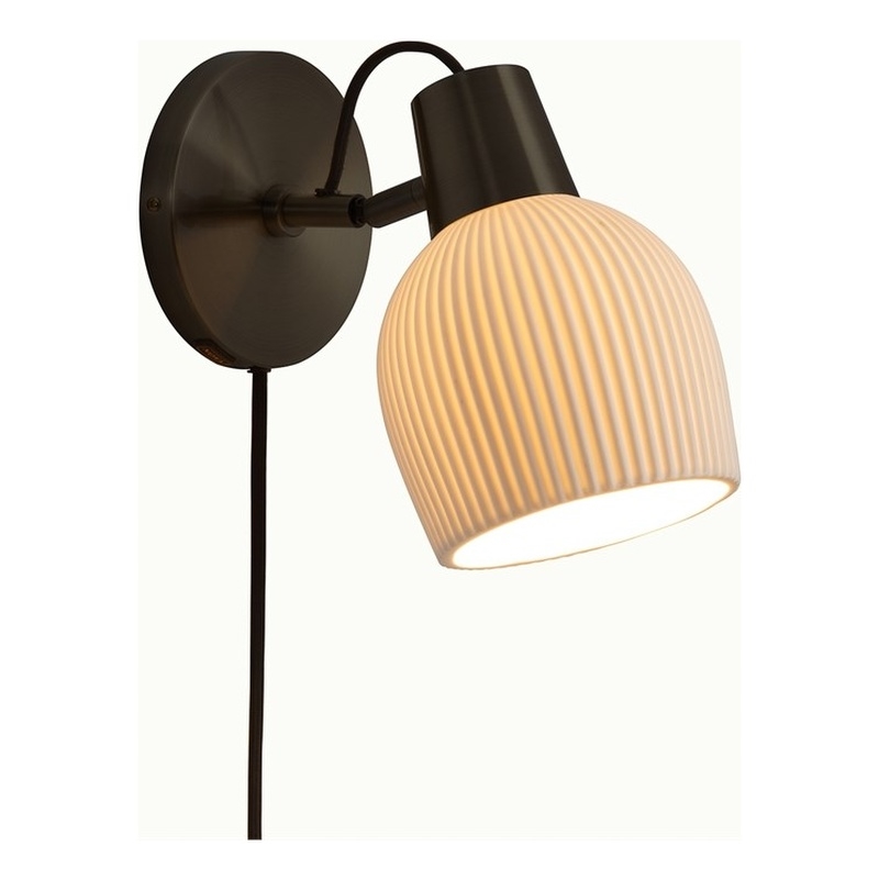 Petaluma Bone Porcelain Wall Sconce - Matte Black Plug-in Dimmer