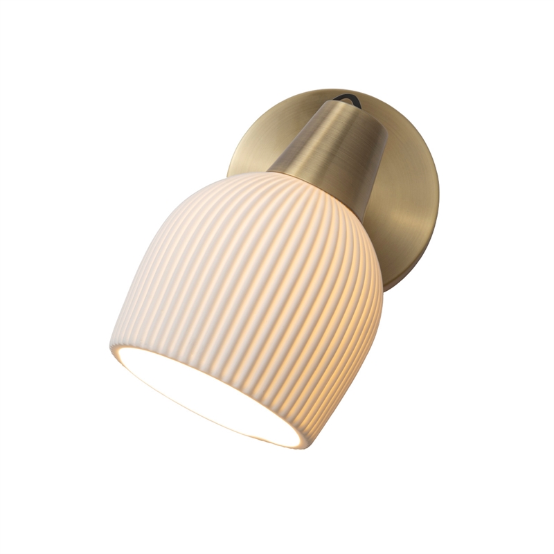 Petaluma Bone Porcelain Wall Sconce - Weathered Brass Plug-in Dimmer switch
