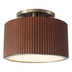 Tambo Semi-Flush Mount Ceiling Light - Dark Walnut Wood Finish Weathered Brass
