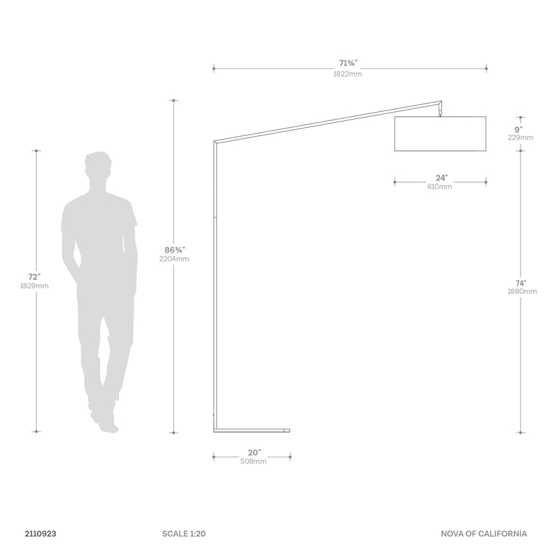 Stretch Arc Floor Lamp - 87 Matte Black Step Switch Rectangular