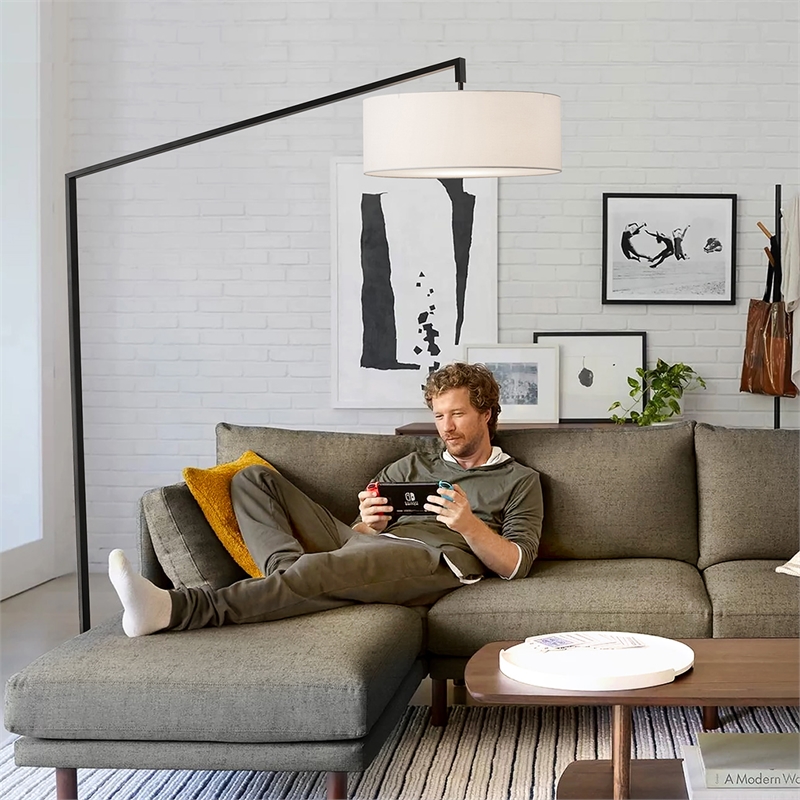 Stretch Arc Floor Lamp - 87 Matte Black Step Switch Rectangular
