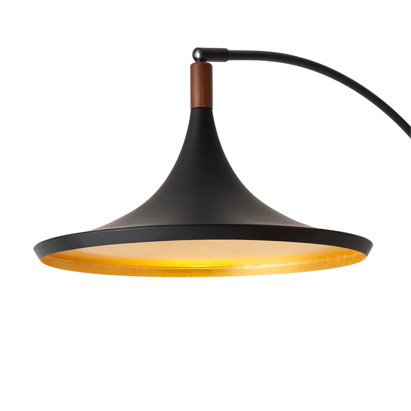 Lodi 1-Light Arc Floor Lamp - Black Walnut Gold Leaf Marble Base Dimmer