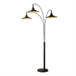 Lodi 3-Light Arc Floor Lamp - Black Walnut Gold Leaf Marble Base Dimmer