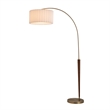 Scalloped 1-Light Arc Floor Lamp - Walnut Brass Linen Shade Dimmer