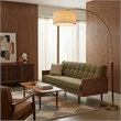 Scalloped 1-Light Arc Floor Lamp - Walnut Brass Linen Shade Dimmer
