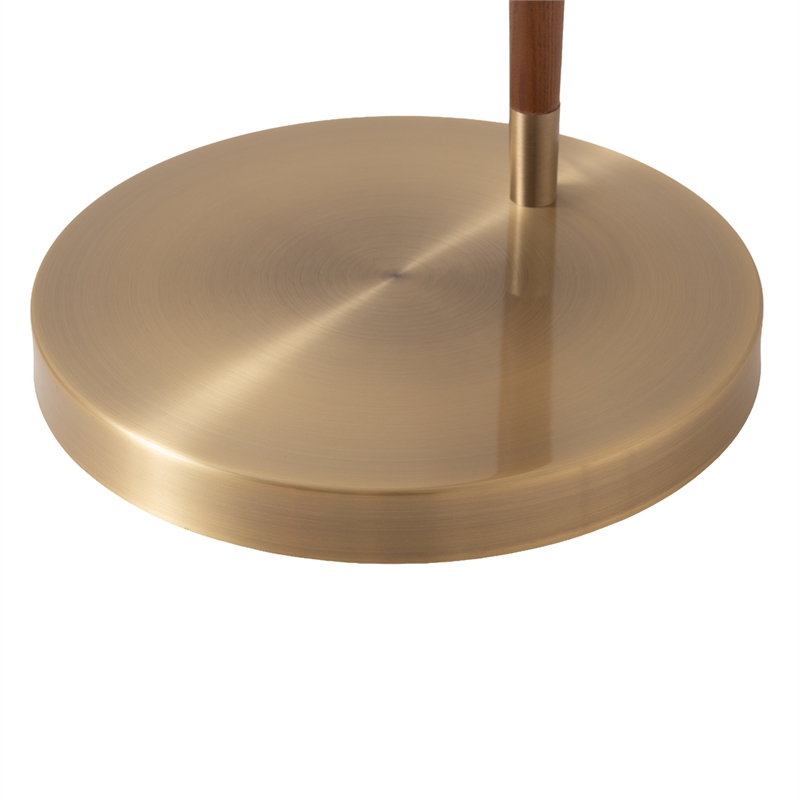 Scalloped 1-Light Arc Floor Lamp - Walnut Brass Linen Shade Dimmer