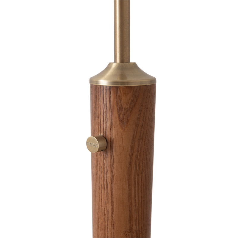 Scalloped 1-Light Arc Floor Lamp - Walnut Brass Linen Shade Dimmer