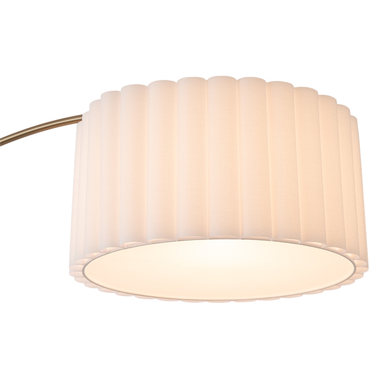 Scalloped 1-Light Arc Floor Lamp - Walnut Brass Linen Shade Dimmer