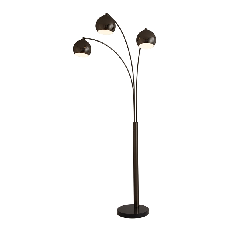 Triplet 3-Light Arc Floor Lamp - Black Nickel Marble Base Dimmer