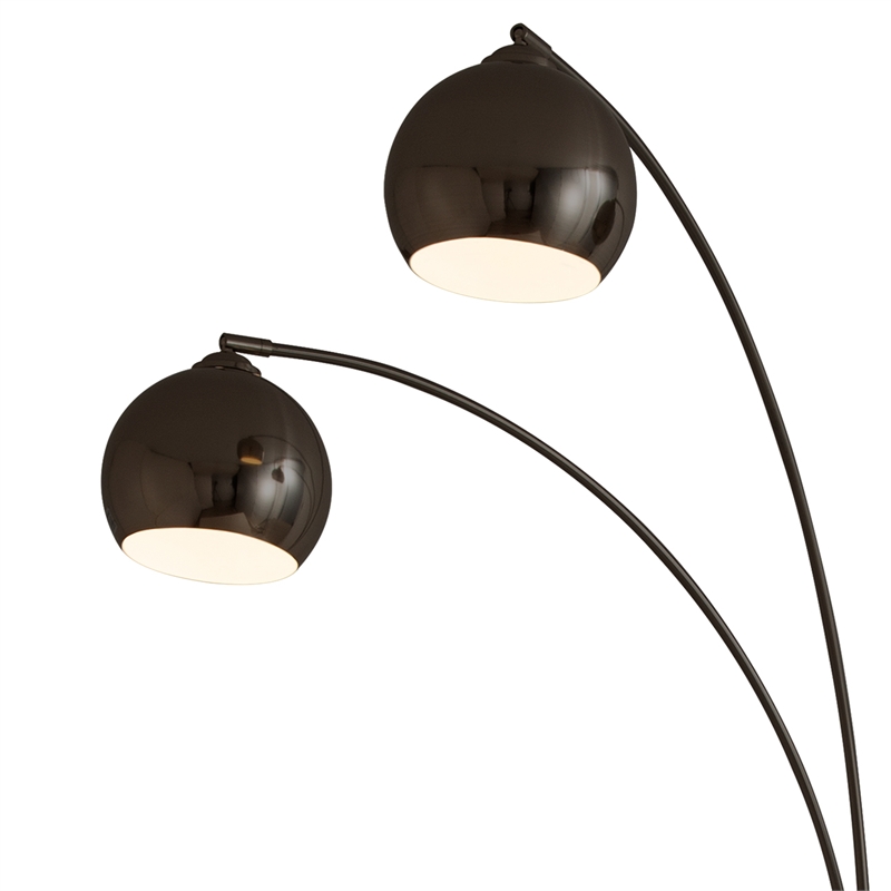 Triplet 3-Light Arc Floor Lamp - Black Nickel Marble Base Dimmer
