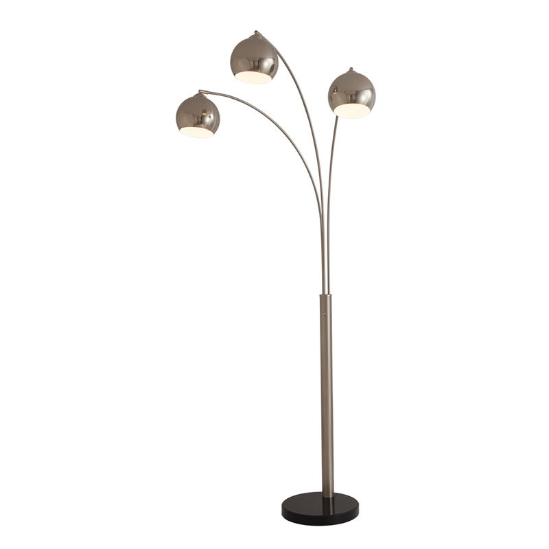Triple 3-Light Arc Floor Lamp - Satin Nickel Marble Base Dimmer