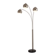 Triple 3-Light Arc Floor Lamp - Satin Nickel Marble Base Dimmer