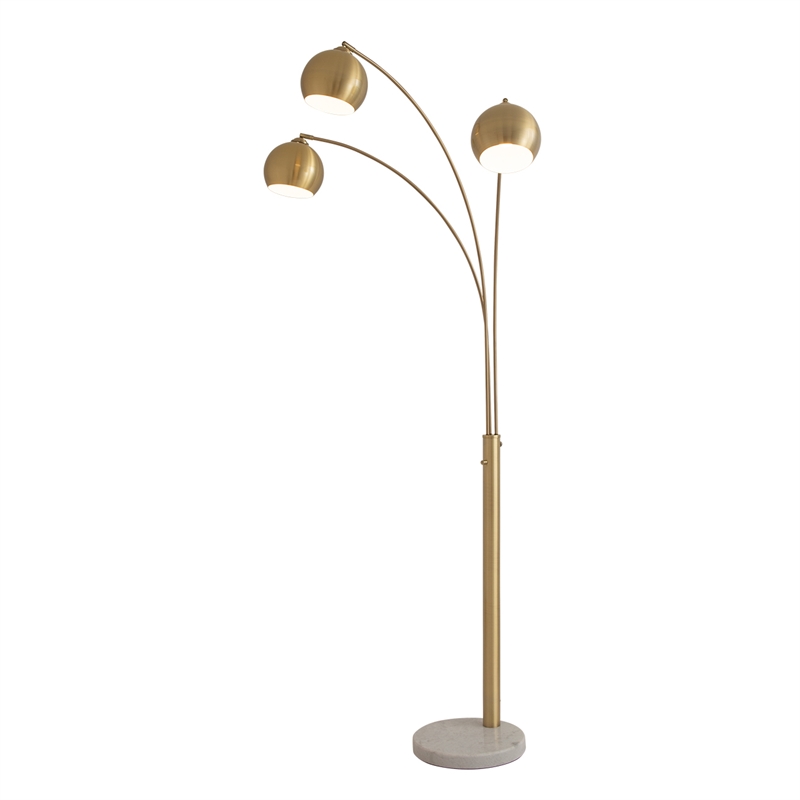 Triplet 3-Light Arc Floor Lamp - Brass White Marble Base Dimmer