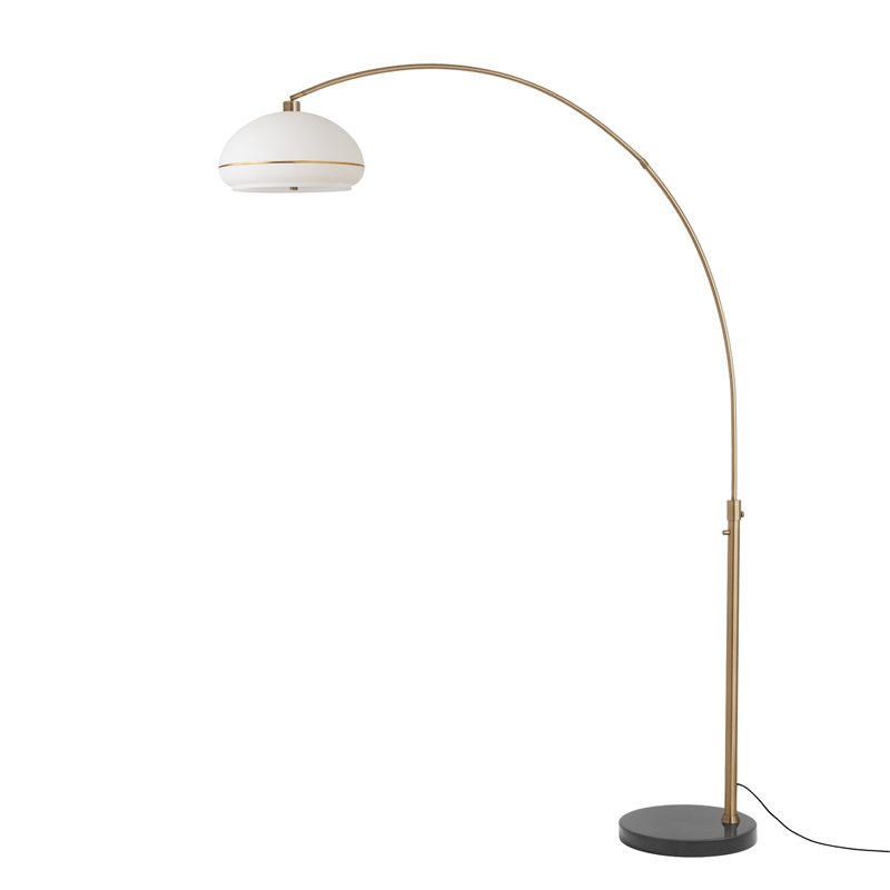 Morelli Simple Arc Floor Lamp - Weathered Brass Matte Black Marble Base Dimmer Switch