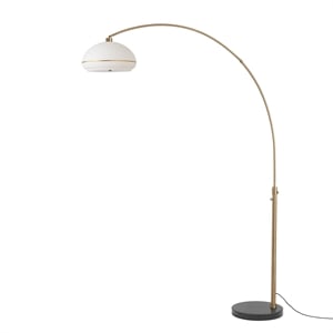 Morelli Simple Arc Floor Lamp - Weathered Brass Matte Black Marble Base Dimmer Switch