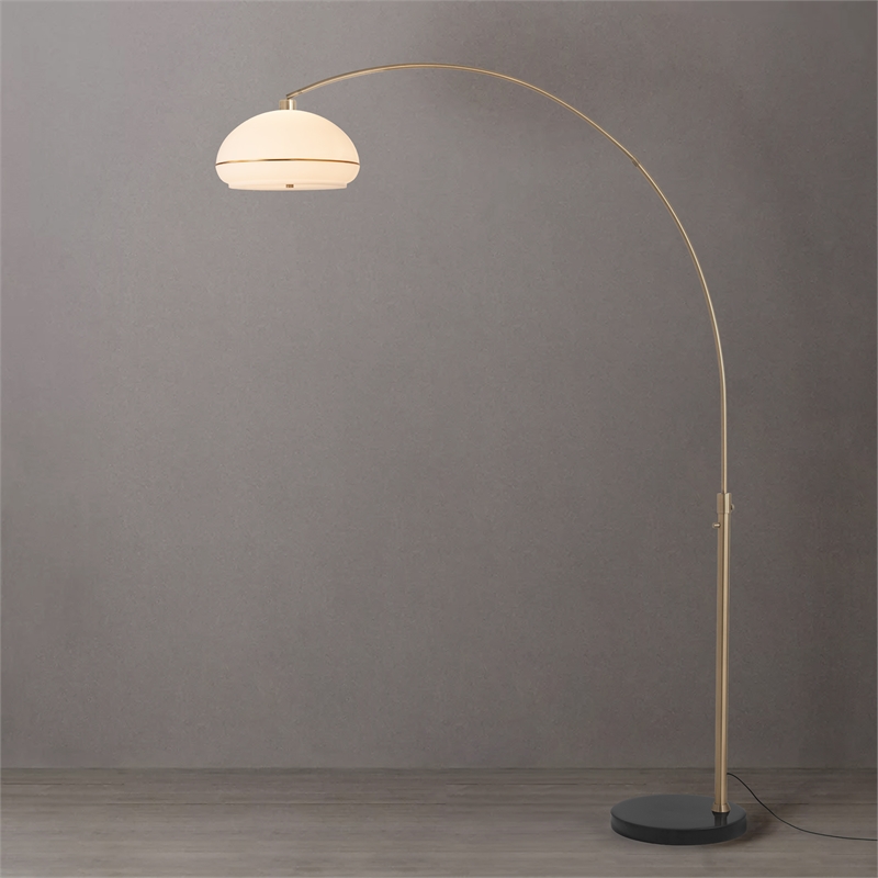 Morelli Simple Arc Floor Lamp - Weathered Brass Matte Black Marble Base Dimmer Switch