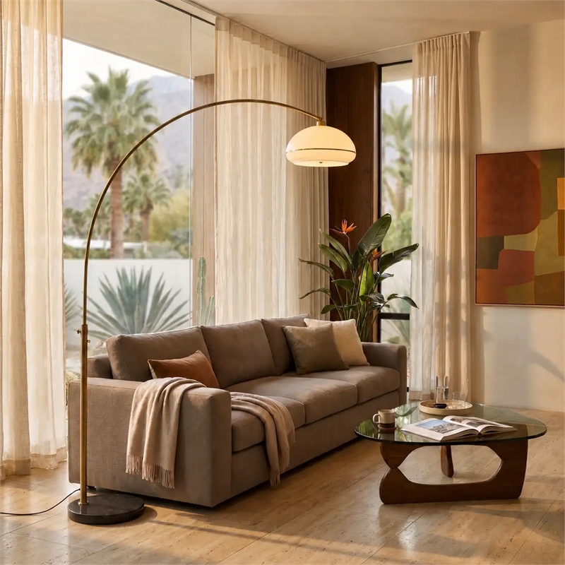 Morelli Simple Arc Floor Lamp - Weathered Brass Matte Black Marble Base Dimmer Switch