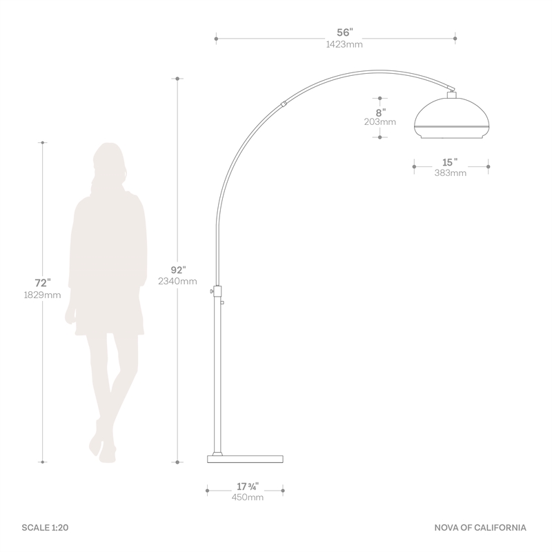 Morelli Simple Arc Floor Lamp - Weathered Brass Matte Black Marble Base Dimmer Switch