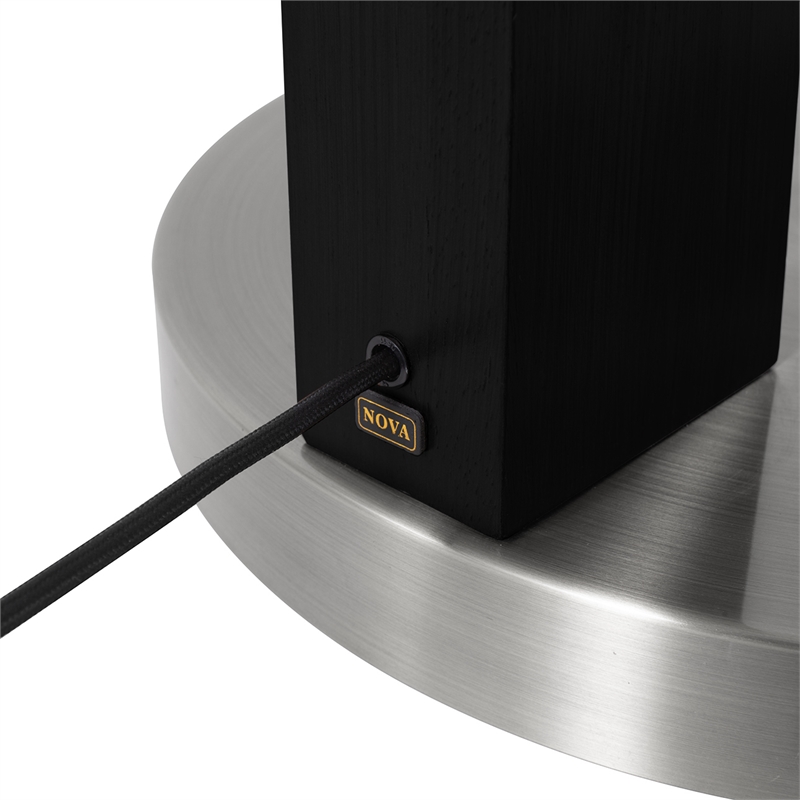 Taper 1-Light Arc Floor Lamp - Black Wood Nickel Cotton Shade Dimmer