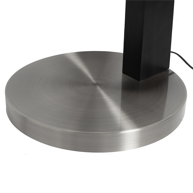 Taper 1-Light Arc Floor Lamp - Black Wood Nickel Cotton Shade Dimmer