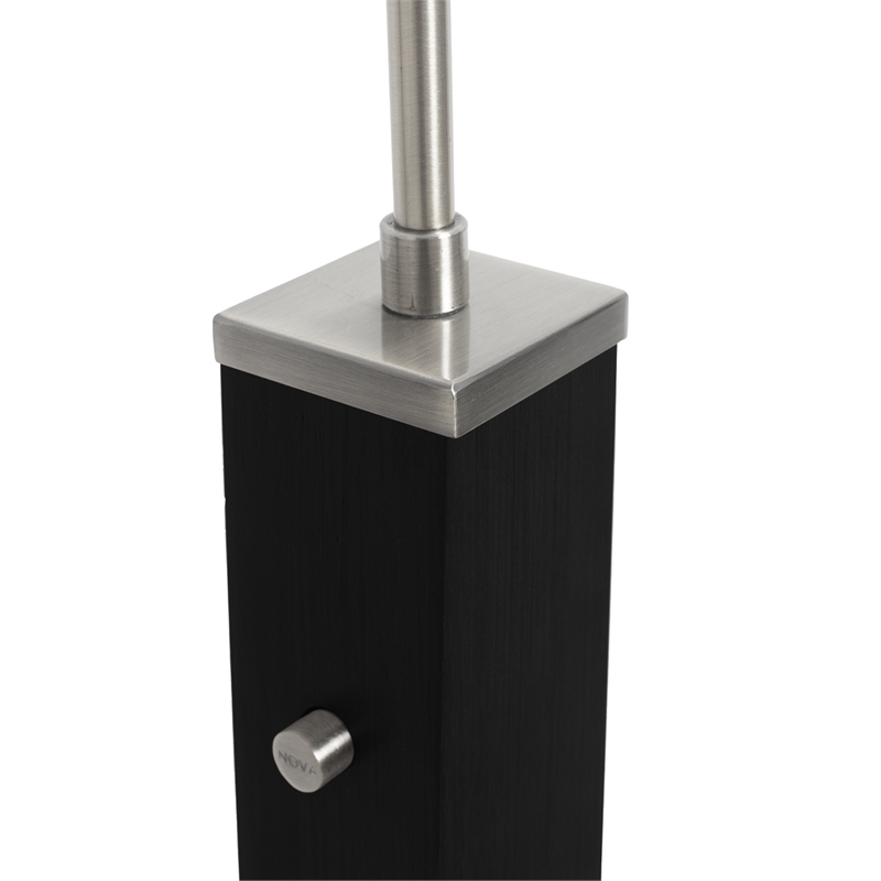 Taper 1-Light Arc Floor Lamp - Black Wood Nickel Cotton Shade Dimmer